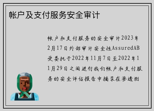 帐户及支付服务安全审计 